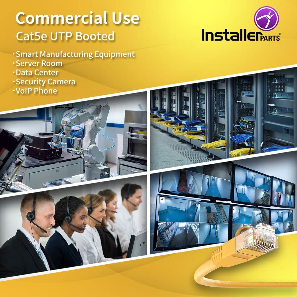 (10 Pack) Ethernet Cable CAT5E Cable UTP Booted 20 FT - Yellow - Professional Series - 1Gigabit/Sec Network/Internet Cable, 350MHZ